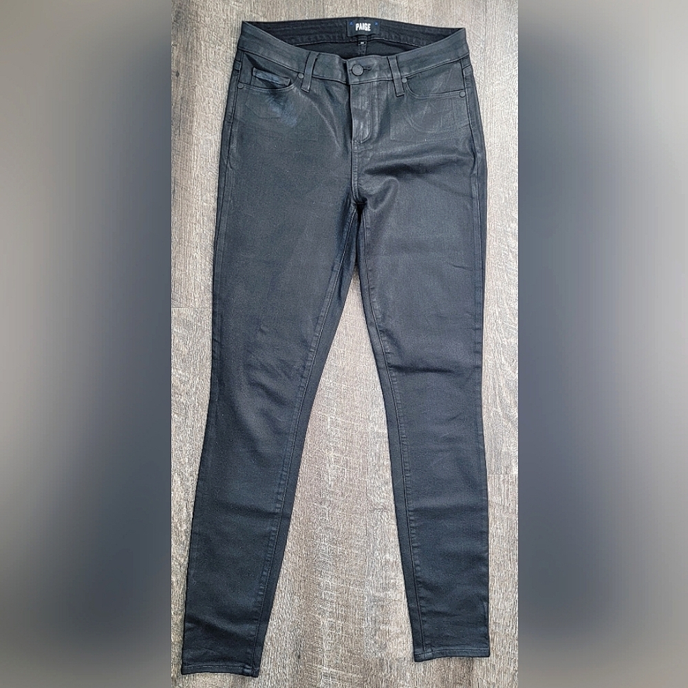 Paige Verdugo Ultra Skinny Ankle Jean's Women's 29 Sterling Black Luxe Coating